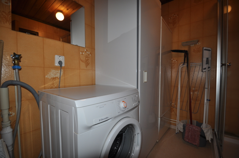 Duschrum med tvättmaskin och torkskåp
