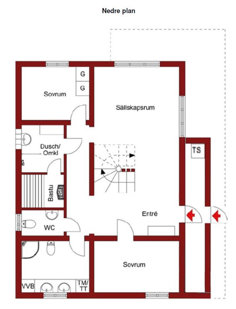 Planlösning nedre plan 